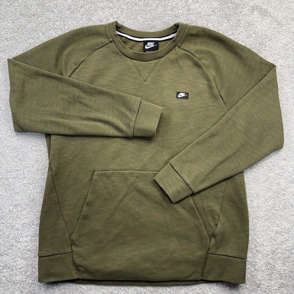 Nike Crewneck Sweatshirt Men Olive Green Long Sleeve Pocket Size Large 928465